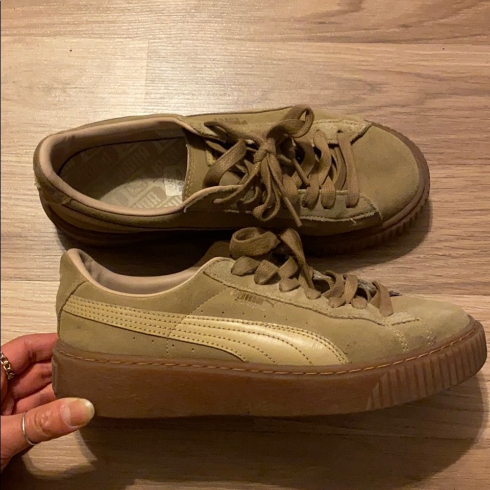Puma suede platform sneakers in Camel